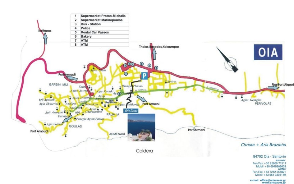 Map & Directions - Aris Caves Oia Santorini Greece | Book Online